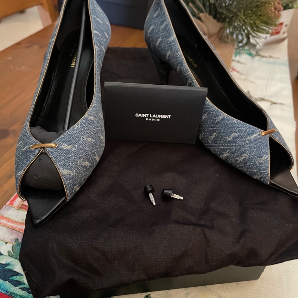 Ysl Monogram Pattern Open Toe Heels - image 2